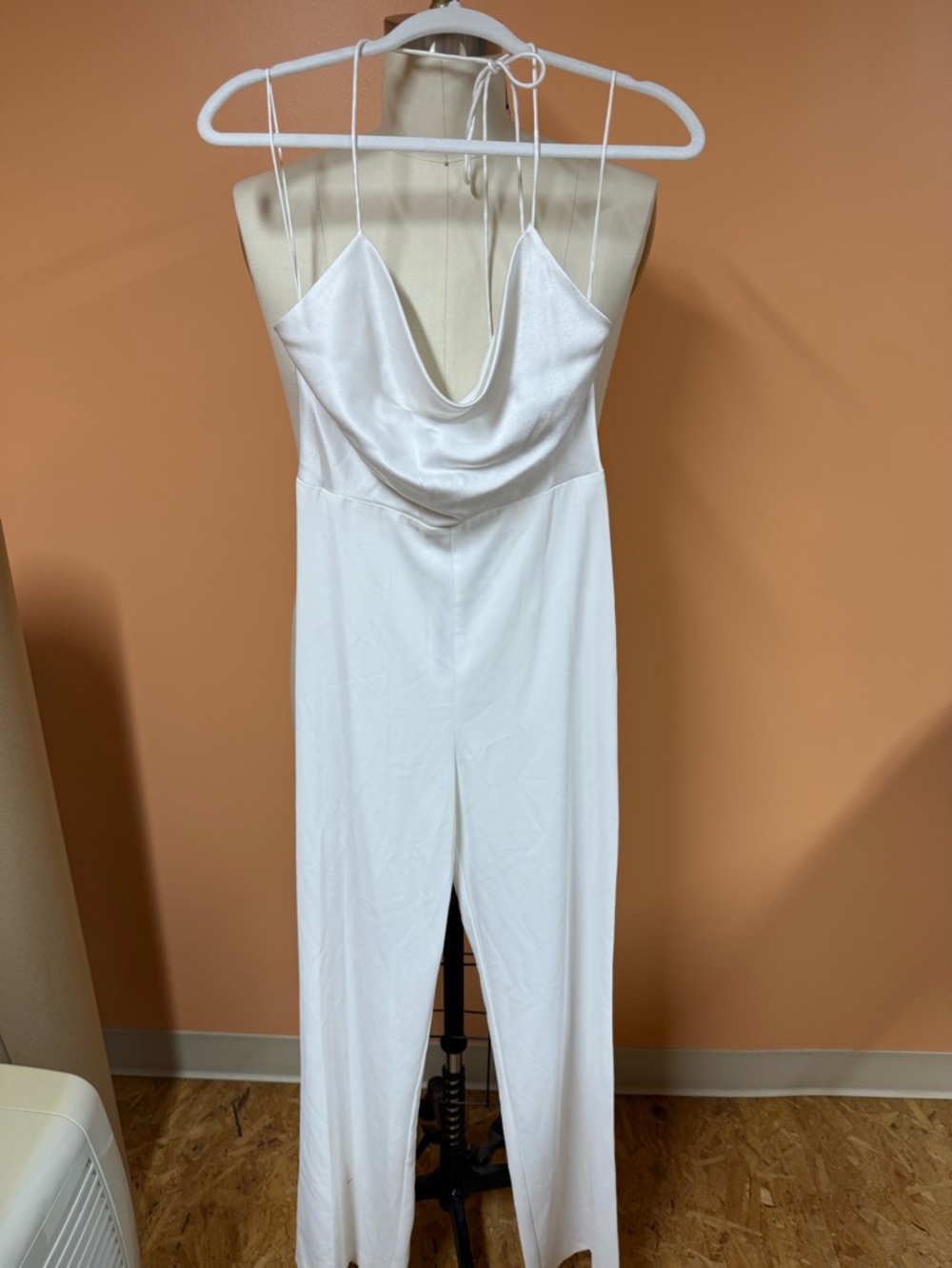Alice + Olivia Ivory Satin Cowl-Neck Jumpsuit